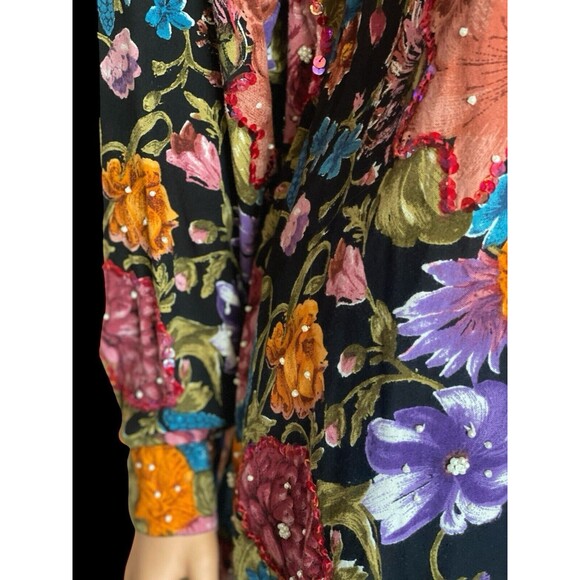 Vtg 80s Destination Other M L Shirt Oversize Floral Colorful Sequins Beaded - Picture 8 of 16